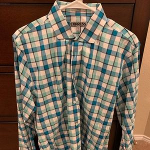 Large Express Blue / White plaid fitted button up